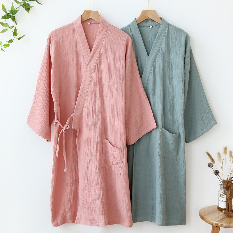日系纯棉纱布情侣睡袍女夏春秋季和服睡衣薄款男士汗蒸浴袍家居服