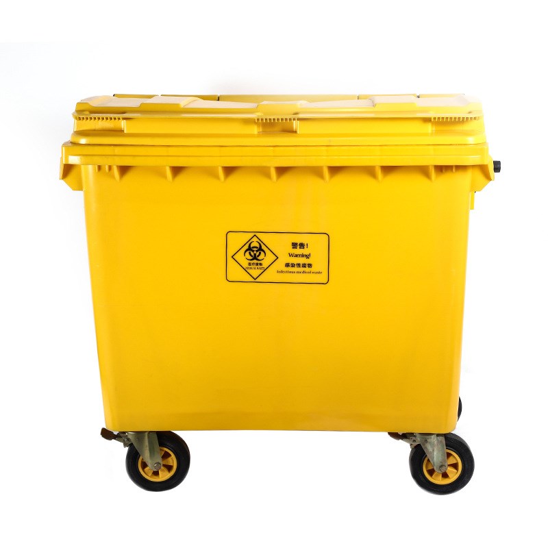 环卫垃圾桶660L1100L大型挂车广东物业塑料大T号绿色脚踏手推车