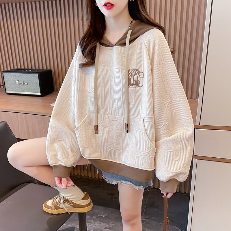 早秋小个子连帽卫衣女春秋季韩版宽松薄款设计感小众撞色上衣外套