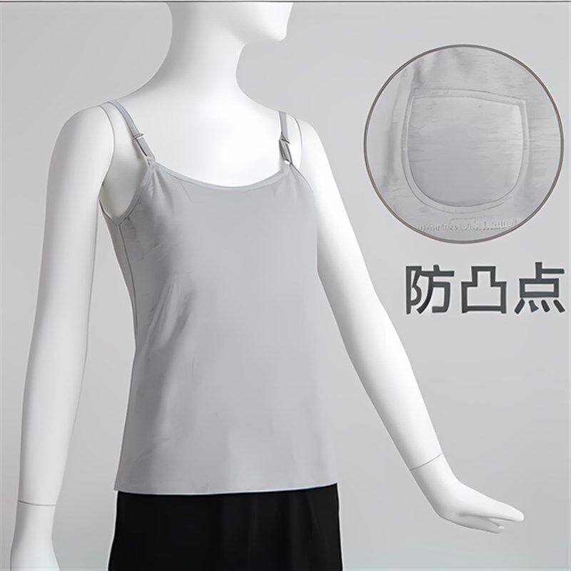 防凸点背心老年人大码不显胸带胸垫一体式内衣棉睡衣女妈妈