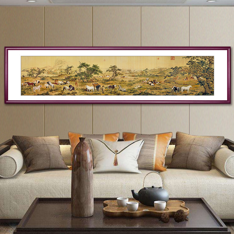 郎世宁百骏图国画中国十大名画客C厅装饰画沙发背景壁画办公室挂