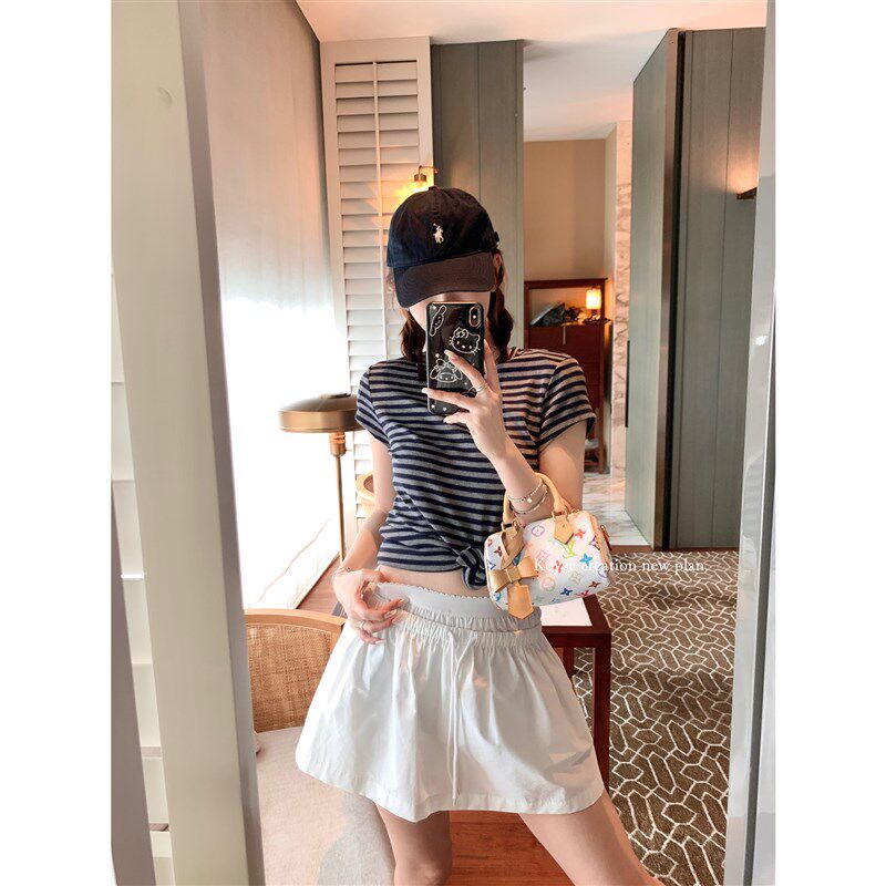 孔一粒设计感小众白色半身裙裤叠穿两件套女夏季宽松显瘦休闲短裙
