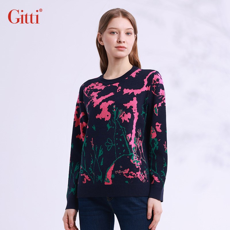 Gitti/吉蒂绵羊毛针织衫女圆领宽松大码毛衣G245436