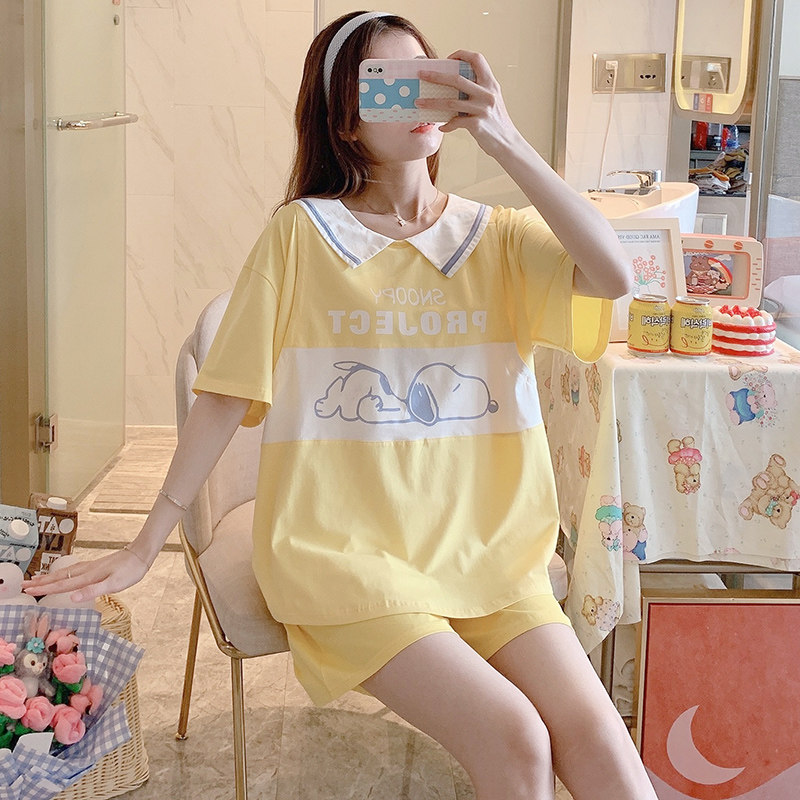 孕妇睡衣夏季短袖纯棉家居服套装产后哺乳喂奶衣5月份6薄款月子服