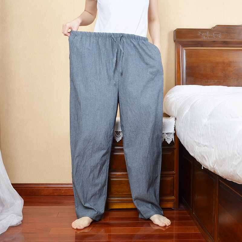 高个子夏季纯棉情侣家居长裤男简约薄款休闲纯色春秋加长版女睡裤