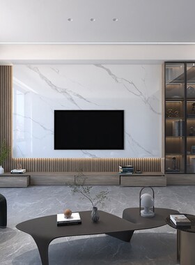 2024新款素色悬空岩板电视背景墙客F厅现代简约影视墙瓷砖网红新