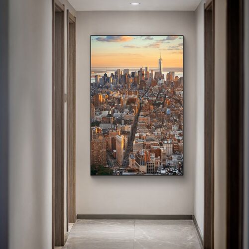 过道玄关装饰画纽约竖版现代简A约落地走廊画城市建筑摄影入户网