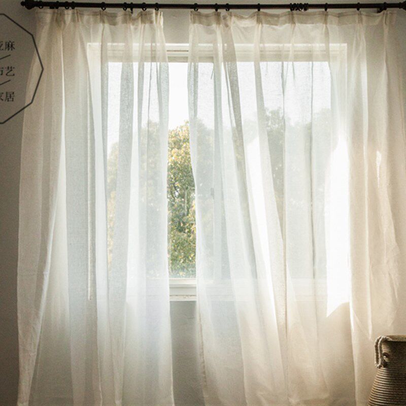 纯亚麻窗帘 本白色亚麻纱亚麻纱帘C 法式阳光房客厅落地无甲醛窗
