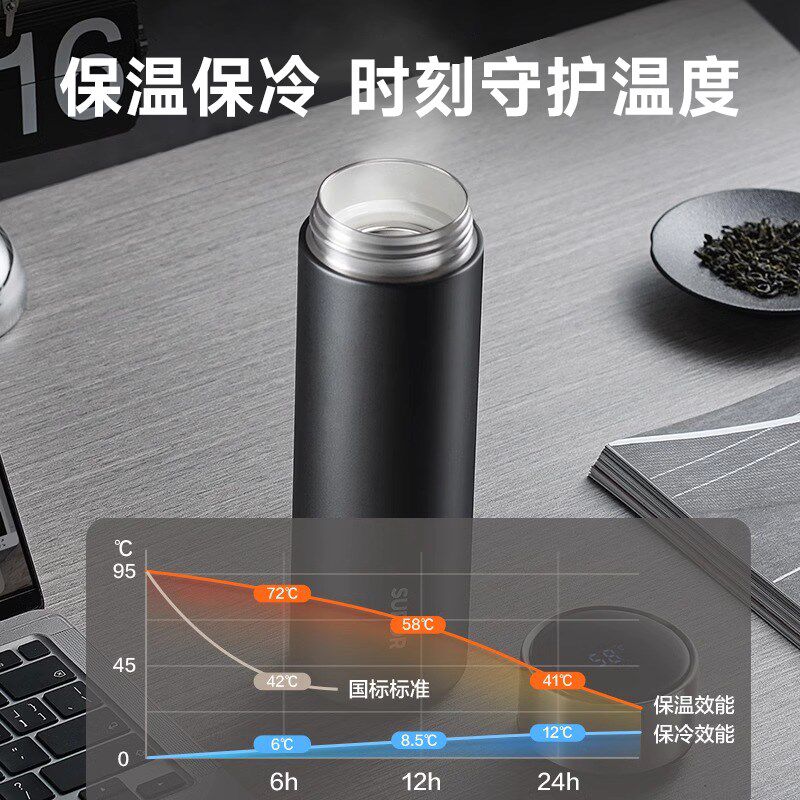 全格茶水分离保k温杯数显智能泡茶杯316不锈钢大容量水杯