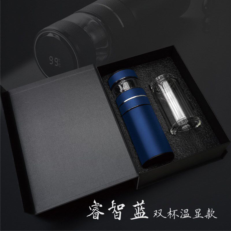 礼品制定茶水分离杯旋转智s能显温度双层玻璃水杯316不锈钢泡茶杯
