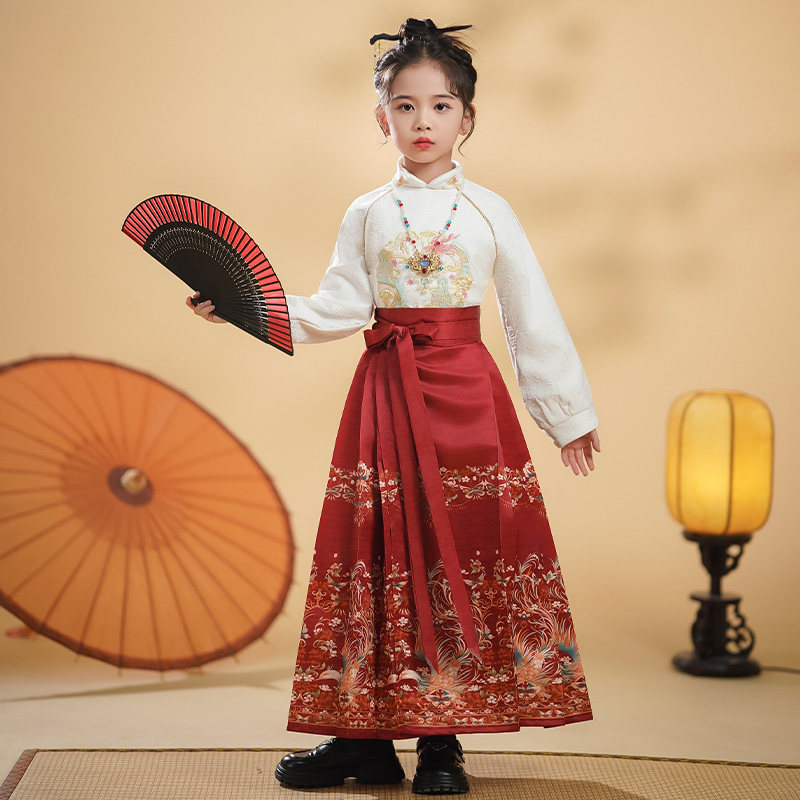 马面裙女童秋季2024新款加绒上衣中国风新中式古装汉服女大童秋冬