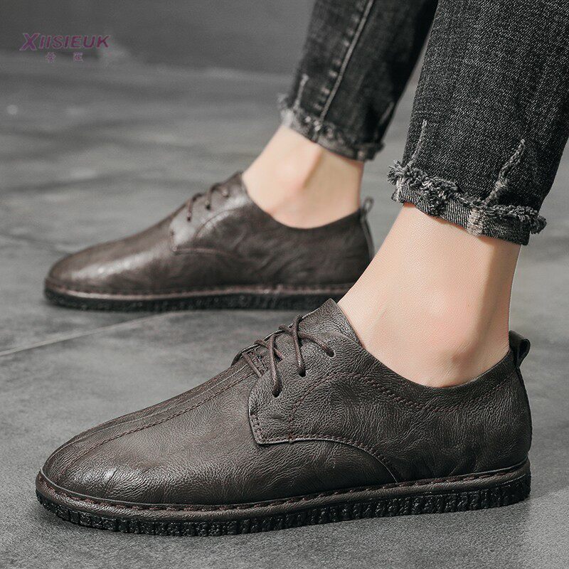 2024新款版豆豆鞋子男土潮百搭配九分牛仔小脚裤休闲U平板皮鞋38