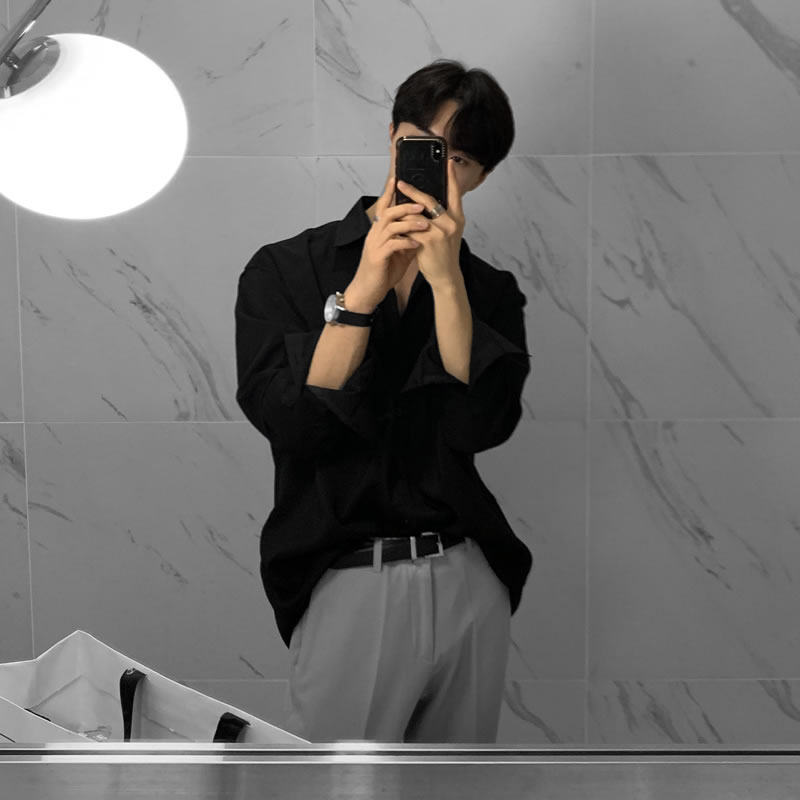 纯色长袖衬衫男春k秋宽松夏季薄款高级感男士衬衣免烫抗皱休闲宽