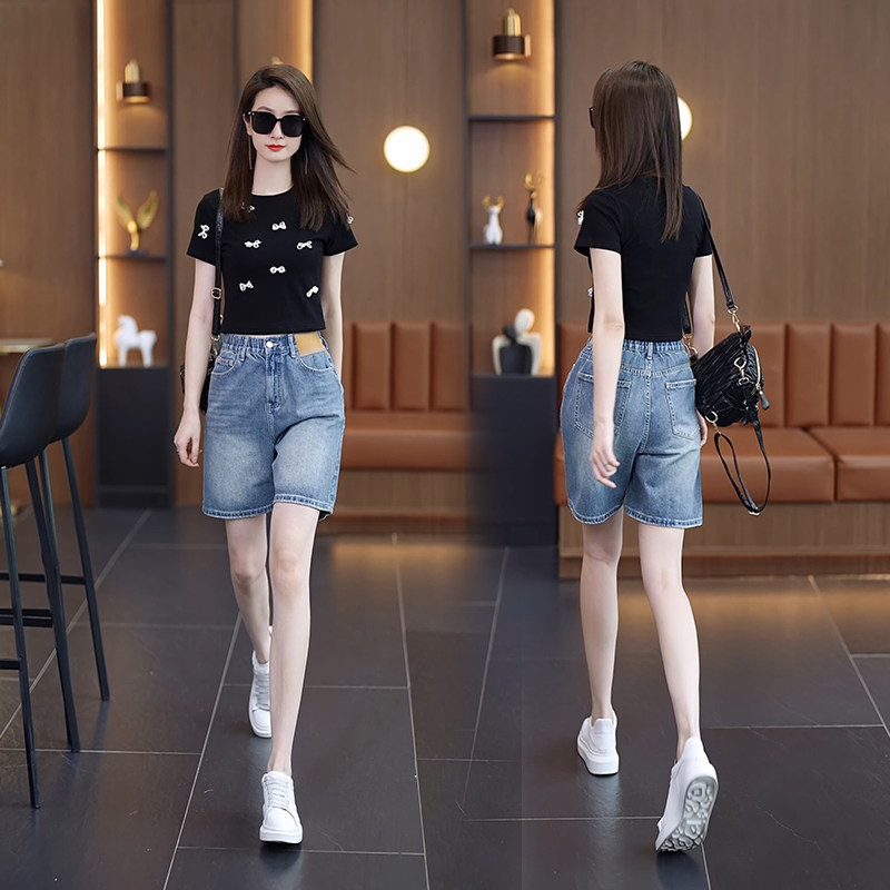 牛仔短裤女夏薄款女士外穿五分裤2024新款时尚百搭松紧腰宽松裤子