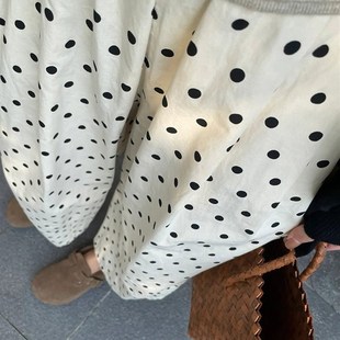 夏季薄款波点气球裤女大码胖mm显瘦白色黑点裤子小个子直筒九分裤