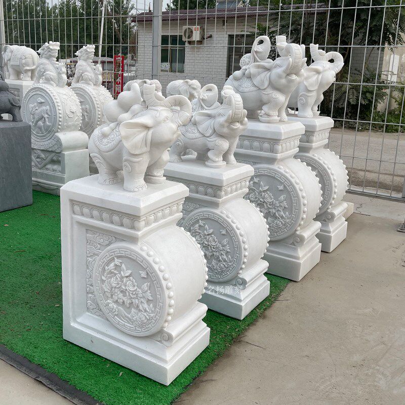 石雕门墩抱鼓石一对居家庭院别墅大门口装饰汉白玉门鼓石装饰摆件