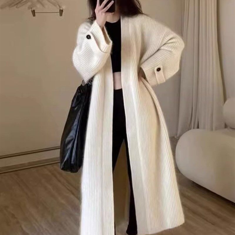 韩系高级感长版毛衣外套秋冬慵懒风过膝中长版针织开衫宽松韩版潮