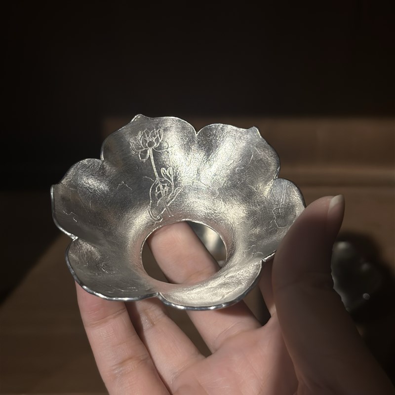 郑天泗手工莲花纯锡投茶器导茶入D壶取茶器茶叶漏斗入茶茶道配件