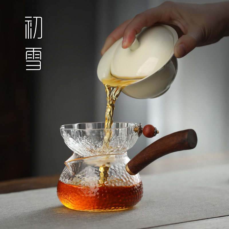 日式公道杯茶漏套装侧把公杯茶滤玻璃分茶器茶R海高级锤纹功夫茶