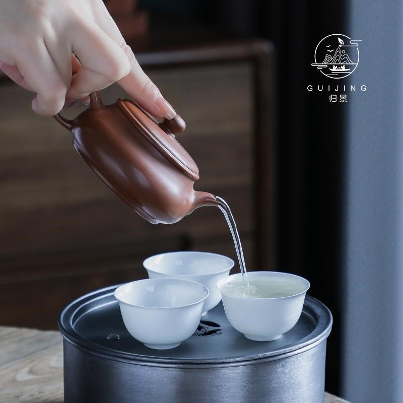 归景丨明炉丨潮州手拉壶全手工紫A砂朱泥壶茶壶薄胎壶宽口原矿冲
