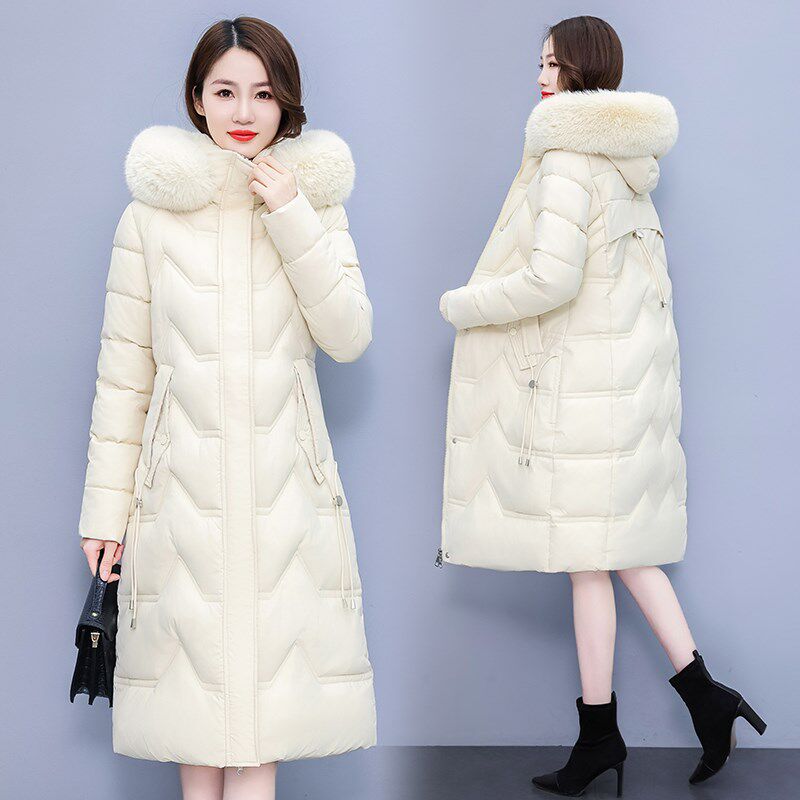 大码200斤羽绒棉服女2024冬新款中长款棉衣过膝加厚修身棉袄外套