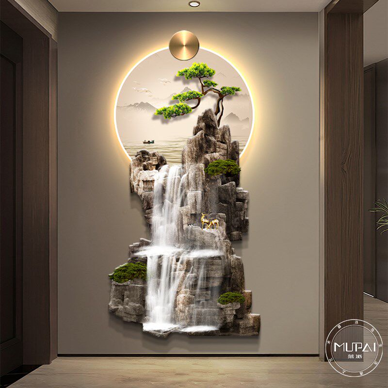 LED灯流水生财入户对门玄关装饰画挂画立体高端客厅走廊过道壁画