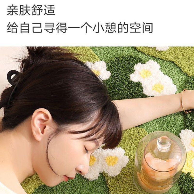 2024新款可机洗地毯现代简约柔软触G感奶油风绿色田园风房间床边