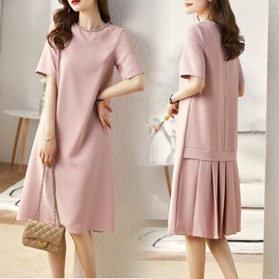 宽松夏季 心机长裙胖mm洋气减龄遮肚子韩版 仙女裙子 连衣裙短袖 大码