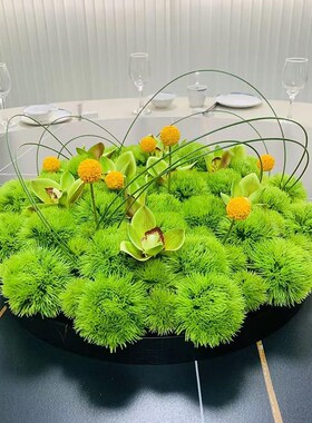 新款大圆桌中间转盘摆花摆件酒店餐桌花轻奢现代桌花花艺桌景摆设