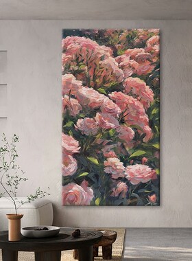 美式花卉壁画大芬油画村客厅牡丹花开富贵挂画手绘玄关肌理装饰画
