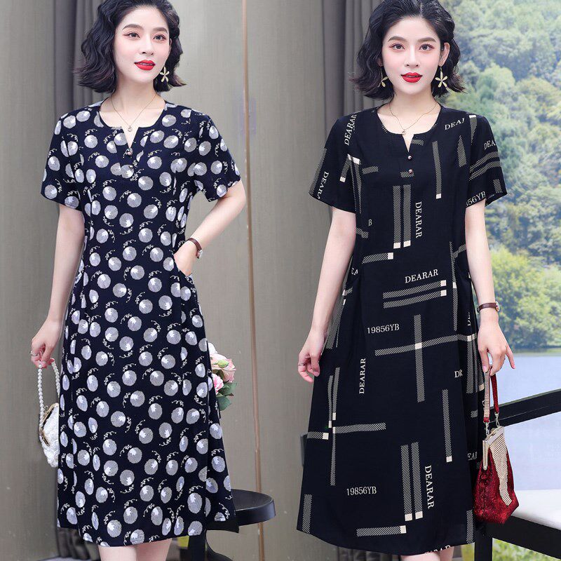 妈妈装夏装棉绸连衣裙大码显瘦中老年女装中长款碎花过膝绵绸裙子