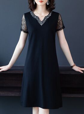 大码夏季连衣裙2024新款微胖女装短袖胖mm遮肚子显瘦减龄直筒裙子