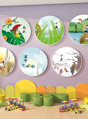 幼儿园24节气主题墙环创材料楼梯教室文化墙面装饰布置3d立体墙贴