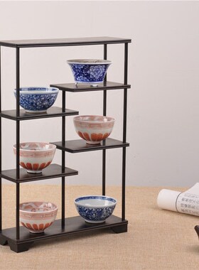 红木黑檀博古架多宝架紫砂壶茶壶架盆景香炉摆件场景展示组合托架