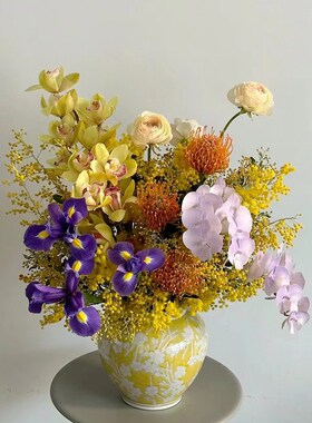 新中式现代青花陶瓷插芍药花瓶插商业前台桌面装饰花器成都直发