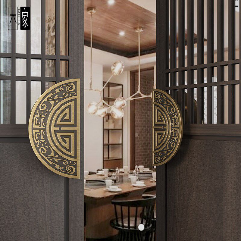 中式简约半圆形玻璃门拉手酒店包厢古铜单双开门S实木门定制门把