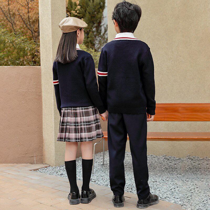 幼儿园园服春秋英伦小学生校服班服学生装儿童纯色毛衣.开衫三件