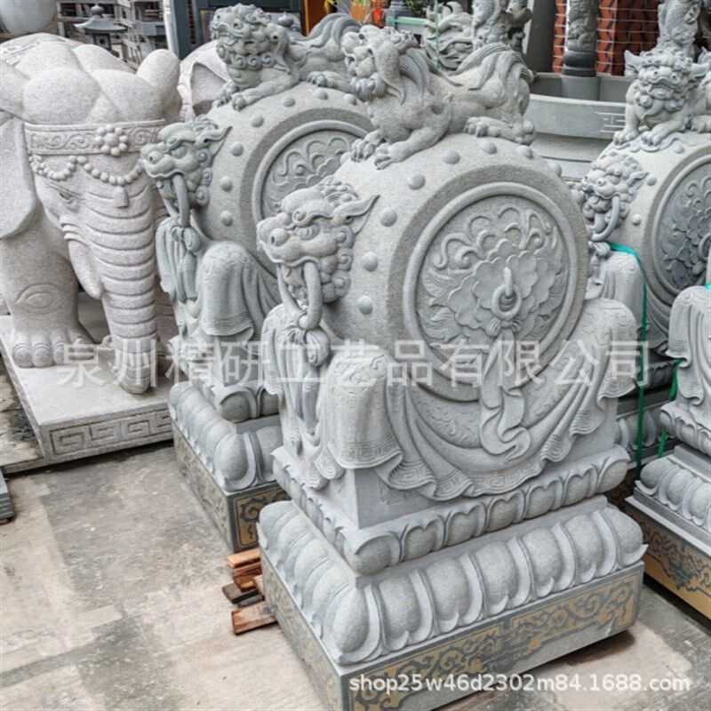 青石仿古做旧中式庭院门口石雕y抱鼓石石雕摆件貔貅仿古门墩抱鼓