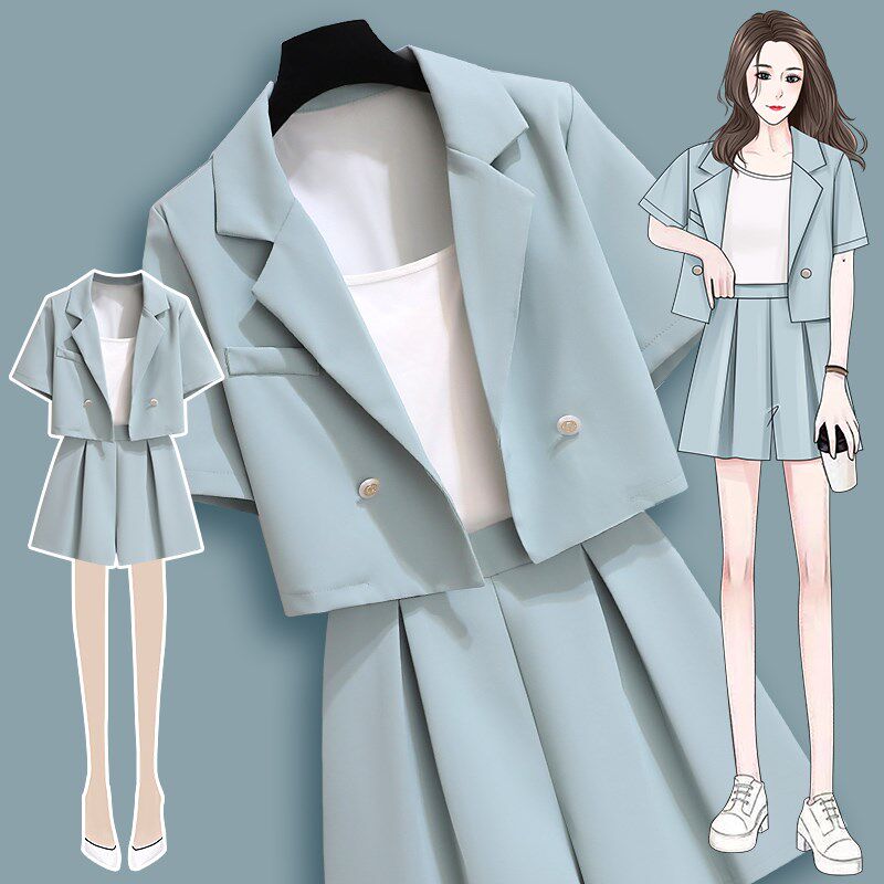 职业西装套装女夏季2024新款网红小个子穿搭一整套高级感短裤两件