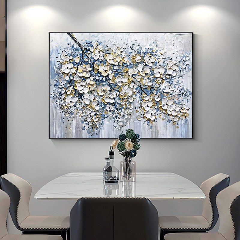 大芬油画村客厅装饰画沙发背景现代轻奢挂画餐厅花卉抽象立体壁画