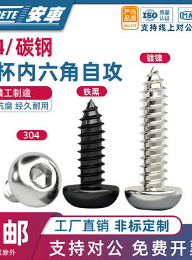 304不锈钢圆头内六角自攻螺丝8.8级铁黑色镀镍盘头半圆头木螺丝钉