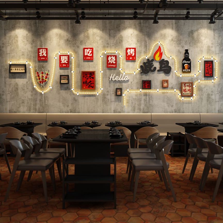 网红重庆火锅店墙面装饰工业风串串D牛蛙烤鱼烤肉店墙上挂件墙贴