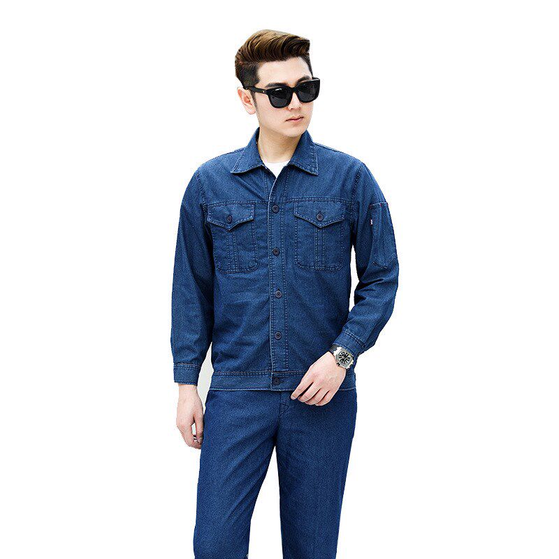 加工定制春秋夏季劳保服牛仔工作服D套装定制长袖电焊车间工地工