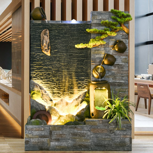 水幕墙假山流水屏风喷泉景观布置水景鱼I池落地循环水摆件开业礼