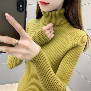 女冬保暖 紧身内搭黑色针织打底衫 高领毛衣女秋冬新款 2023洋气修身
