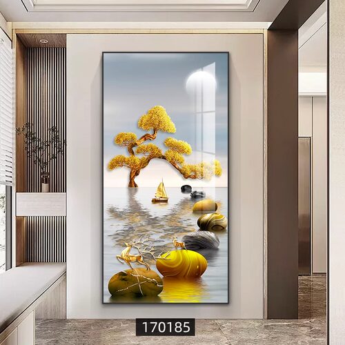玄关装饰画走廊过道挂画迎u客松墙画入户背景墙现代简约正对门壁