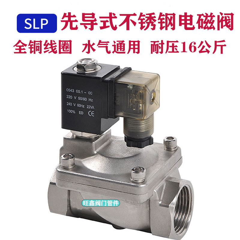 不锈钢先导式高压电磁阀SLP消防水阀气阀DN15 20 50 2寸 220V24V