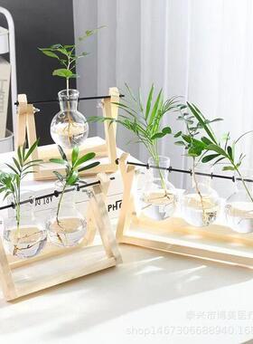 厂家直供桌面创意木架水培球形玻璃植物插花容器公室摆件装饰