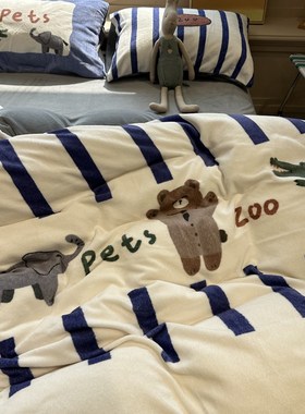 卡通动物大版牛奶绒appy熊四件套A珊瑚绒1.5m1.8法兰绒冬保暖软糯