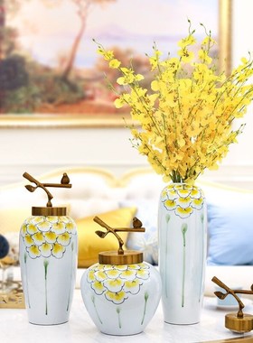 新中式客厅装饰品摆p件电视柜陶瓷金属工艺品大号家居饰品摆饰